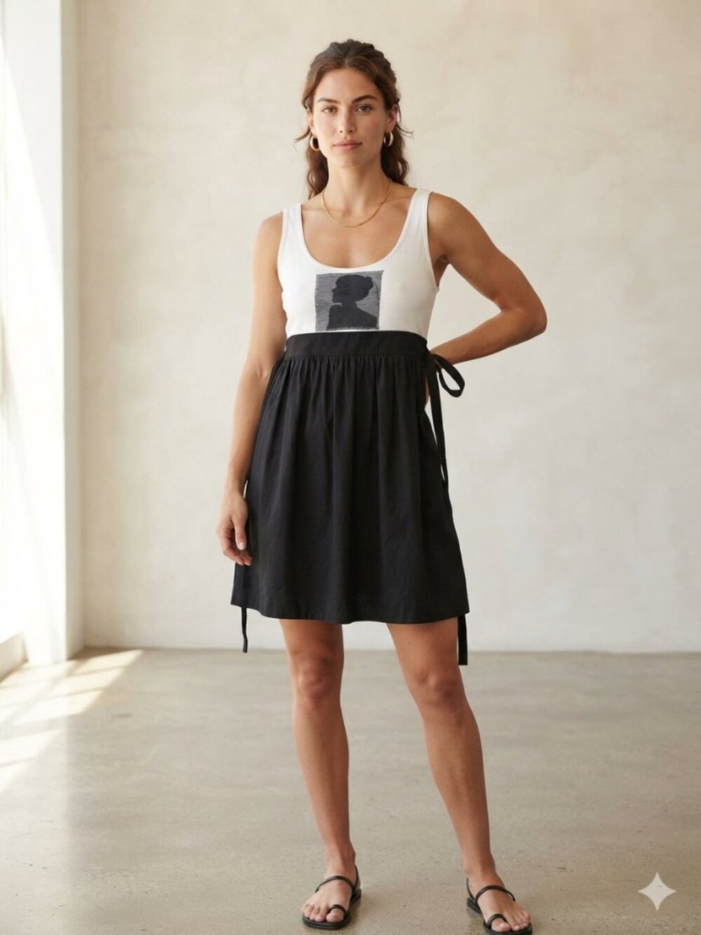 Vintage Y2k Ardene Black & White Mini Dress Graphic Bust Minimalist Color Block